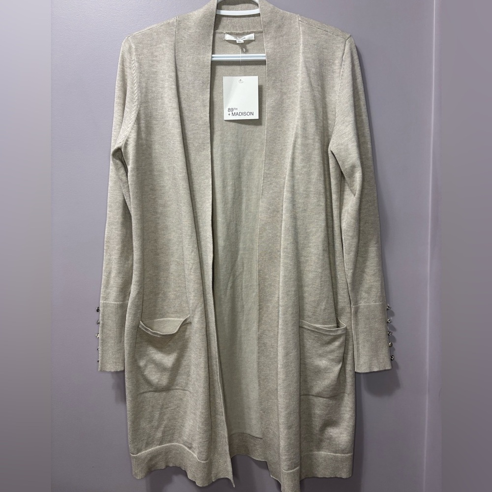 NWT 89th & Madison Oatmeal Heather Open Front Cardigan Size Medium